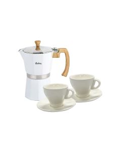 Set cafetera italiana + pocillos blanco