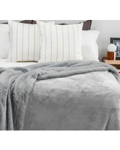 Frazada 2 pzas corderito y flannel lisa gris