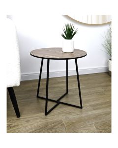 Mesa auxiliar redonda de madera y metal