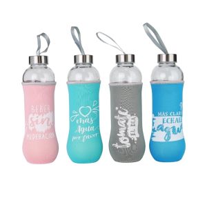 Botella de vidrio con lazo y forro de neopreno 580ml