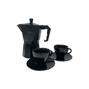 Set cafetera italiana + pocillos negro